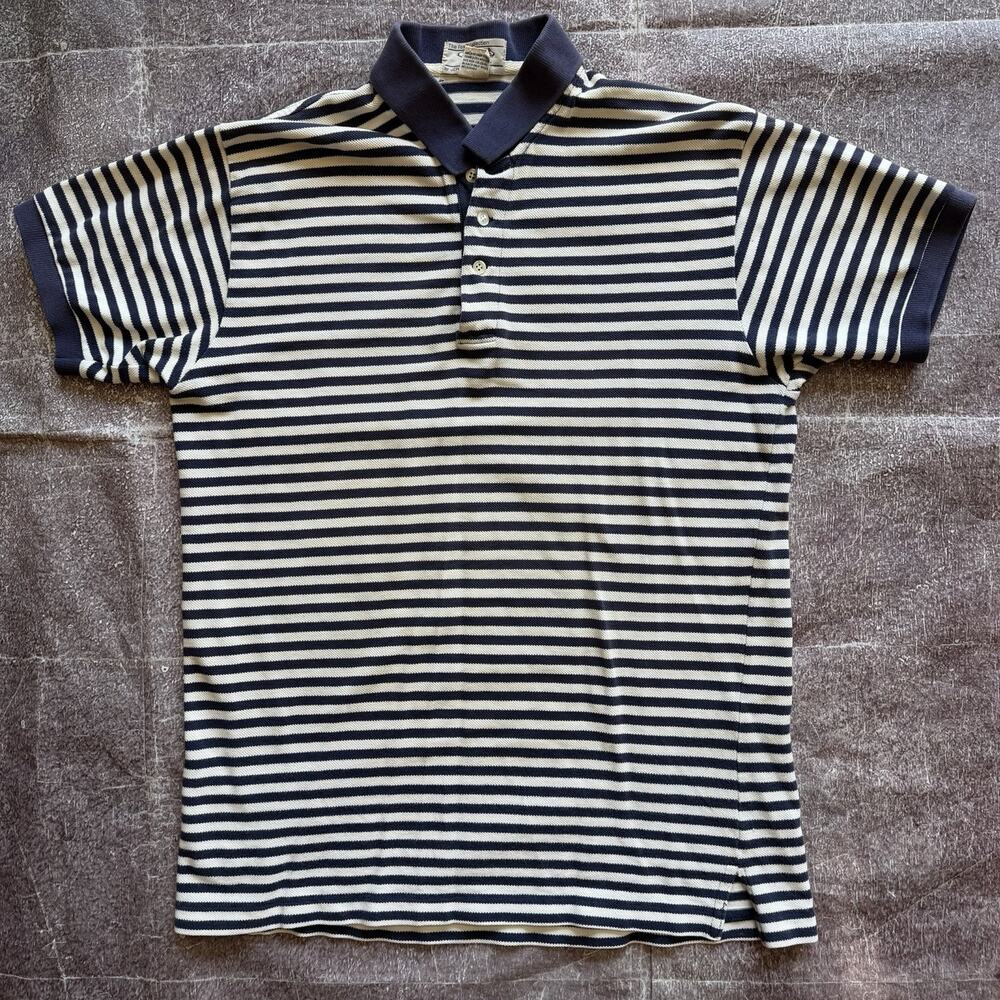 Men's Vintage 80's JCPenney The Fox Collection Navy Blue White Striped Polo Sz L